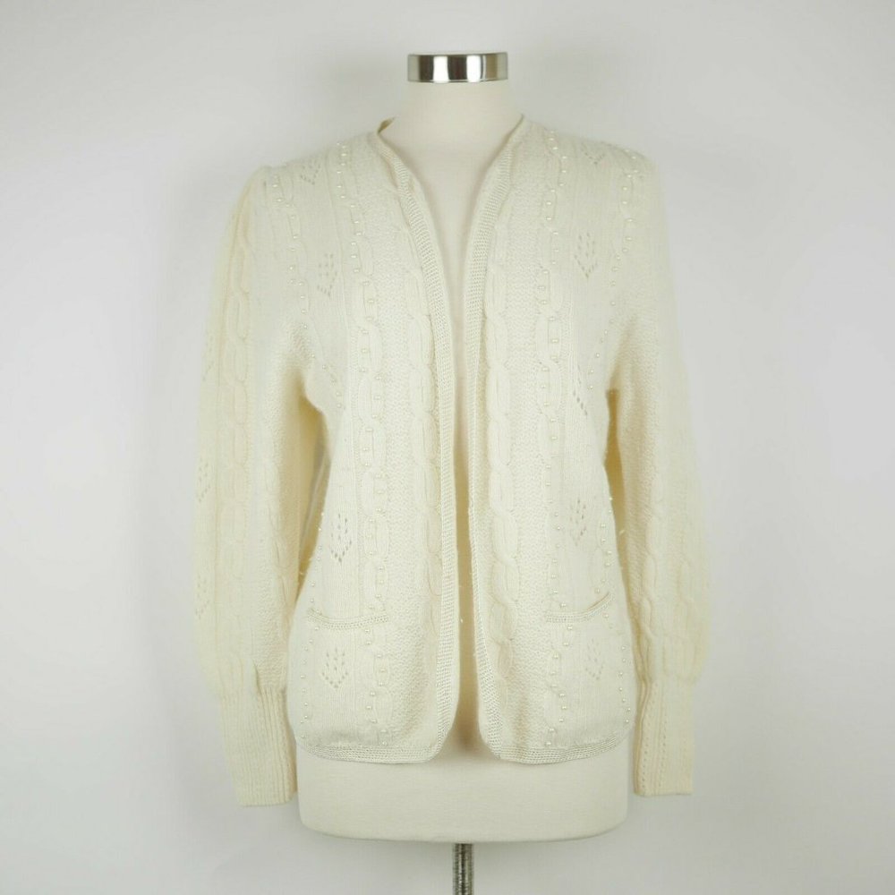 SIDE EFFECTS BEIGE LAMBS WOOL OPEN FRONT SWEATER